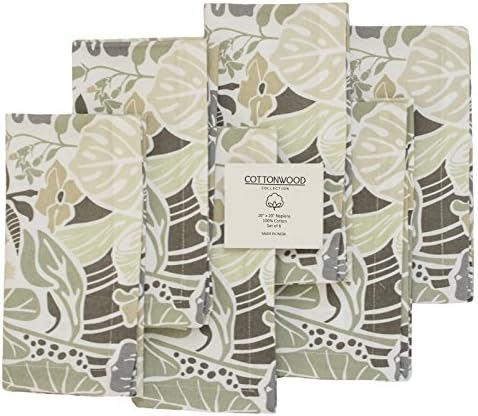 Set of 6 Dinner Napkins 20"x20" 100% Cotton Natural Floral Print