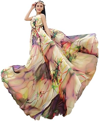 Lostin Women's Summer Beach Bohemian Style Long Paragraph Slim Dress (length 120cm)