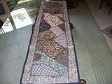 IMAGE OF Vintage Sari Table Runner Sequin Embroidered Blue Grey Tapestry Throw 70
