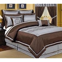 Ponte Vedra Blue/Chocolate/Cream Oversize 8 Piece Comforter Bed In A Bag Set
