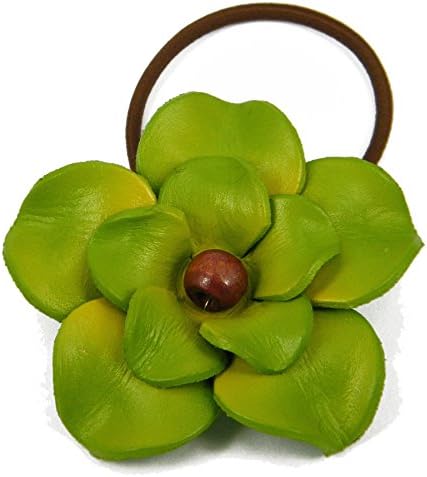 Green Leather Rose Flower Ponytail Holder