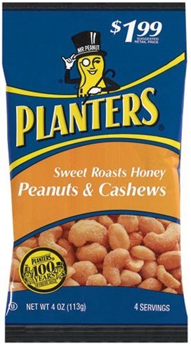 Planters Sweet Roasts, Honey Peanuts & Cashews, 4-Ounce Bags (Pack of 12) by Honey