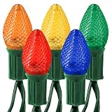 (25) Bulbs - LED - Multi-Color C7 Christmas Lights Faceted - Length 17 ft. - Bulb Spacing 8 in. - 120V - Green Wire