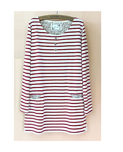 マリン風 長袖 ボーダー柄 ストライプ スウェット ラウンドネック ロングTシャツ コットン トレーナーニット チュニックシャツ セットアップ カジュアル レディース サマーニットワンピ 花柄 ガーリー 森ガール K-326