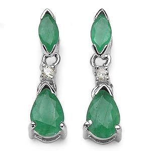 Buy 14 Karat White Gold 1.00 Carat Genuine Emerald and Diamond Dangling Earrings by JewelzDirect