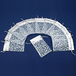 12 Organza Silver Star Drawstring Gift Bag Pouches 3x4"