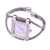 Fashion Purple Lady Woman Roman Numerals Dial Big Square Wrist Watch Bracelet Watch
