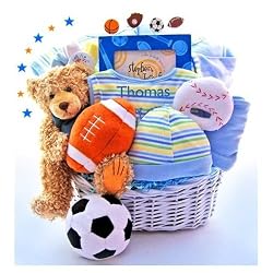 All in the Game Sports Themed Baby Boy Gift Basket - Unique Baby Shower Gift ...