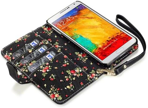 Samsung Galaxy Note 3 Premium Faux Leather Wallet Case with Floral Interior - Black