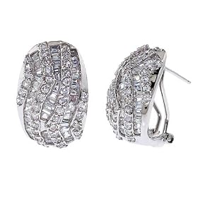 Bridal C.Z. Round Diamond Baguette Clip With Post Earrings by Round Diamond