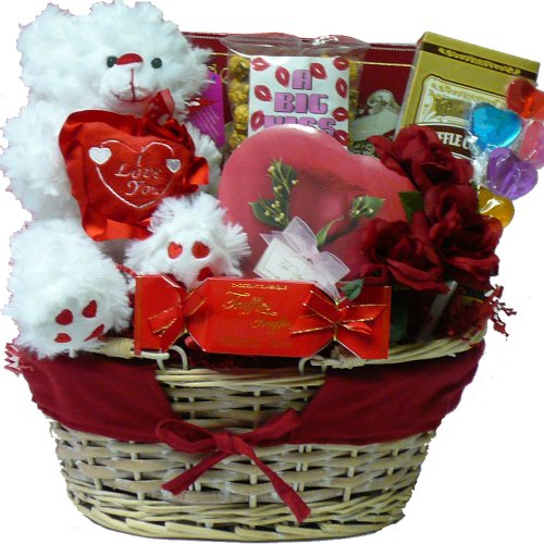 Valentines Treasures Gourmet Food Gift Basket with Teddy Bear