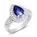 Stunning Pear Shape Checker Board Created Blue Sapphire & White CZ Size 8 Gemstone Ring in Sterling Silver