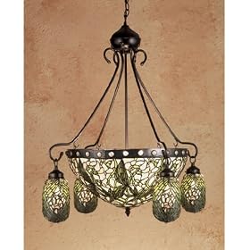 Meyda Tiffany 36369 4-Light Chandelier, Mahogany Bronze Finish with Green