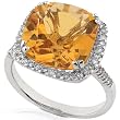 1/3 carat Diamond & 11x11mm Citrine Ring in 14K White Gold