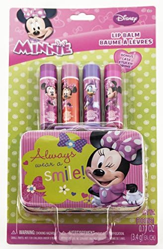 Disney Minnie Mouse Set: 2 Pack of 12pc Press-on Nail plus Lip Gloss Tin Cosmetic Accessory