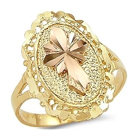 14k Yellow and Rose Gold Cross Crucifix Religious Ring