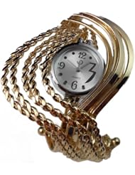 BestOfferBuy Women Elegant Wave Bangle Cuff Bracelet Wrist Watch Gold