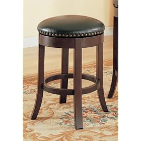 24 Inch Backless Bar Stool in Cherry with leather like seats accented with nail trim (Set... by CozyStreet
