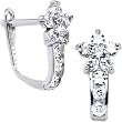 14K White Gold Clear Cubic Zirconia Flower Earrings