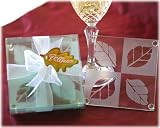 Fall in Love Frosted Leaf Design Glass Coaster Set