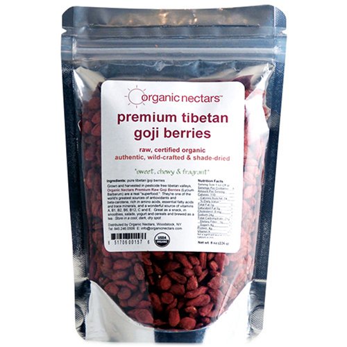 Organic Nectars Premium Raw Tibetan Goji Berries, 8-Ounce Pouches (Pack of 3)