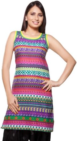 Rangmanch Womens Indian Ethnic Kurta Tunic Multi Print Purple Large