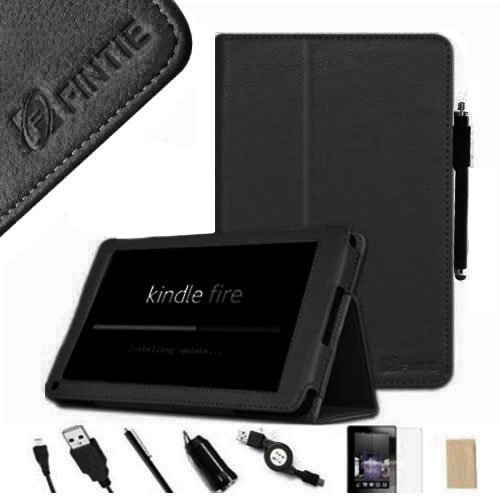 FINTIE (TM) PU Leather Folio Case Cover with Stand for Amazon Kindle Fire 7" Tablet - Black