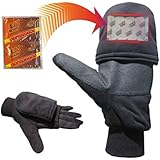 Heat Factory Gloves with Pop-Top Mittens, with Hand Heat Warmer Pockets, Black, Small