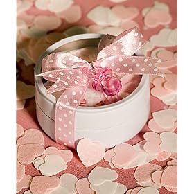 Round tin filled with pink & white bath confetti