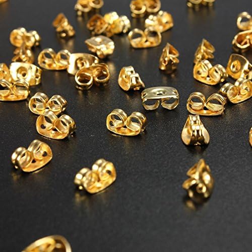 XSREEZ 50PCS or 100PCS Gold or Silver Plated Butterfly Earring Backs Stopper Scrolls Ear Post Nuts Findings (50, Gold)