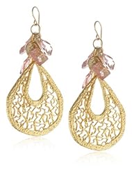 Devon Leigh Pink Hydro Quartz Cluster Gold Dipped Filigree Earrings
