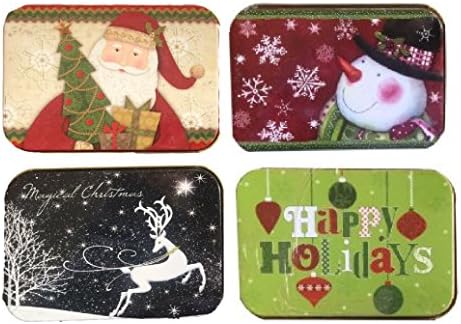 Christmas Gift Card Holders Tin Box Santa Snowman Reindeer Happy Holidays 4 Pack