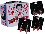 New Betty Boop Hearts Tin Box Includes 3 Pair of Dangle Earrings