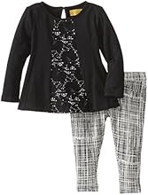 Nicole Miller Baby-Girls Infant Lace Inset Tunic with Printed Ponte Jegging 2 Piece Set, Black, 12 Months
