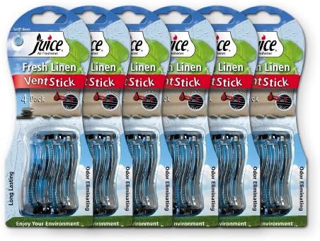 Six Pack (24pc) Air Freshener - Juice Fresh Linen Vent Sticks - Zeeray 6297