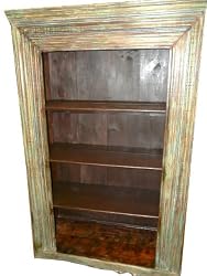 Rustic Hand Carved Jaipur Patina Wooden Bookcase Bookshelf Indian Furniture 82x52x20