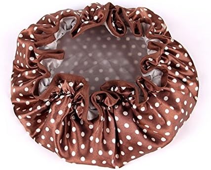 2-pc Elastic Double-deck Waterproof Shower Cap Bathing Caps Shower Hat for Women (Coffee)