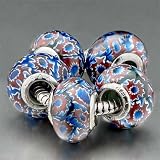 Pugster 5 Blue Red Hots Flower Pattern Glass Beads - Pandora Charm & Bracelet Compatible