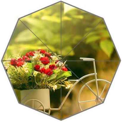 Bycycle And Flower Background Triple Folding Rain Umbrella/Parasol/Sun Umbrellas