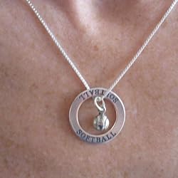Sterling Silver Softball Affirmation Band and Charm Necklace (Necklace Length=18 Inches)