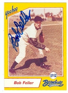Bob Feller Autographed/Hand Signed Baseball Card (Cleveland Indians) 1993 Yoohoo Baseball Legends