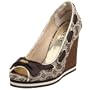 GUESS Women's Tatyanna Peep Toe Logo Wedge,Brown,8.5 M US