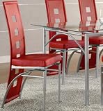 Dining Chair in Silver Metal Red Leather Like (Set of 2)