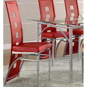 Click here to buy Dining Chair in Silver Metal Red Leather Like (Set of 2) by Coaster.
