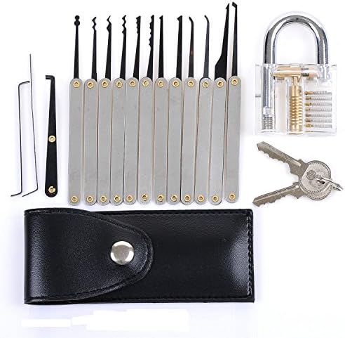 12-Piece Unlocking Lock Pick Set Bundle with Transparent Practice Padlocks and Ebook Instructions