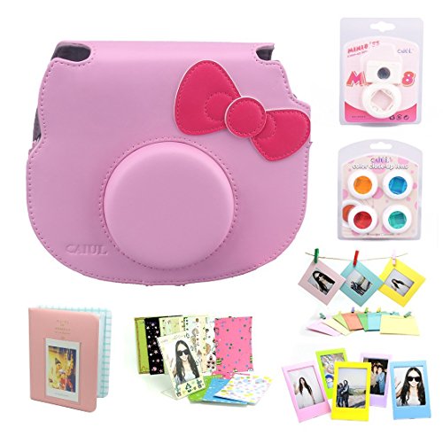 CAIUL 7 in 1 Fujifilm Hello kitty Camera Accessories Bundle(Pink Hello Kitty Case/ Mini Album/ Close-Up Selfie Lens/ 4 Colors Close-Up Lens/ Wall Hang Frames/ Film Frame/ Film Stickers)
