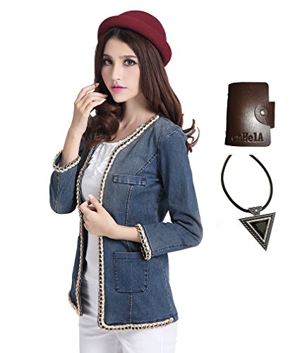 〔 エンヘルア 〕 enHelA ノーカラー G ジー ジャン デニム ジャケット コート ブルゾン アウター パイピング モテ コー デ ディ ネート カジュアル レディース 大きい サイズ 着こなし 【 全部で3つセット 】