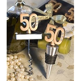 50th Anniversary Wine Bottle Stopper and Bottle Opener Favor Set