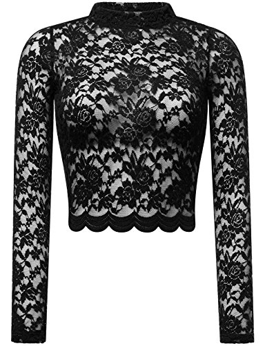 FPT Womens Waist Length Long Sleeve Lace Mock Neck Top