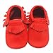 Sayoyo Baby Red Tassels Soft Sole Leather Infant Toddler Prewalker Shoes (6-12 months, Red)